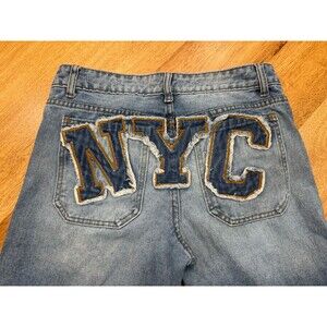 NYC Appliqué Wide Leg Jeans Y2K Baggy Size 5 Streetwear Skater 90s New York City